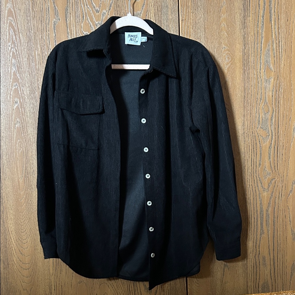 Princess Polly Corduroy Black Button-Up Shirt